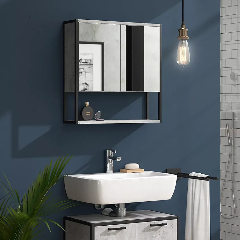 Armoire De Toilette|Vicco Armoire de toilette Béton 60x60.6cm
