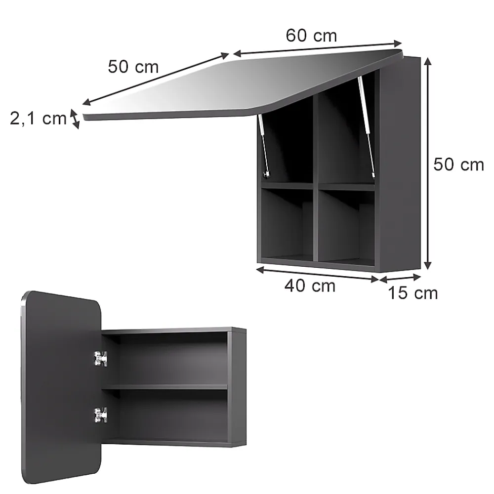 Armoire De Toilette|Vicco Armoire de toilette Anthracite 60x50cm avec des étagères