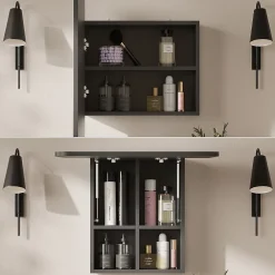 Armoire De Toilette|Vicco Armoire de toilette Anthracite 60x50cm avec des étagères