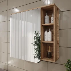 Armoire De Toilette|Vicco Armoire de toilette Sonoma/Bleu 80x75cm avec miroir