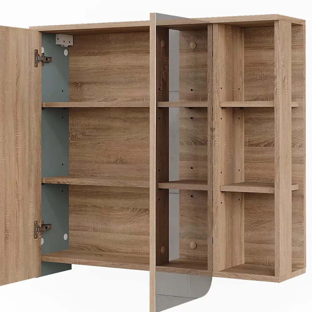 Armoire De Toilette|Vicco Armoire de toilette Sonoma/Bleu 80x75cm avec miroir