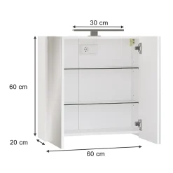 Armoire De Toilette|Vicco Armoire de toilette Blanc 60x60cm avec éclairage LED