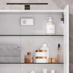 Armoire De Toilette|Vicco Armoire de toilette Blanc 60x60cm avec éclairage LED