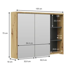 Armoire De Toilette|Vicco Armoire de toilette Chêne/Anthracite 100x75cm
