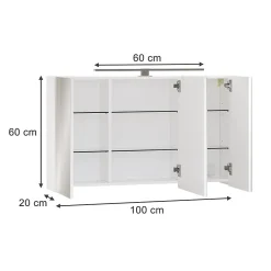Vicco Armoire de toilette Blanc 100x60cm avec 3 portes et éclairage LED