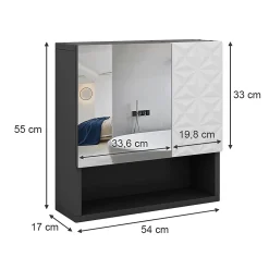 Armoire De Toilette|Vicco Armoire de toilette Noir 54x55cm avec porte et compartiments ouverts