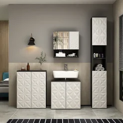 Armoire De Toilette|Vicco Armoire de toilette Noir 54x55cm avec porte et compartiments ouverts