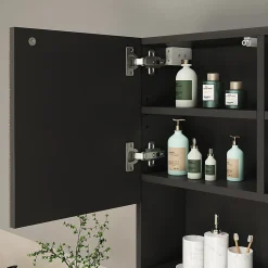 Armoire De Toilette|Vicco Armoire de toilette Noir 54x55cm avec porte et compartiments ouverts