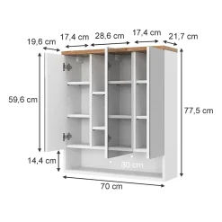 Armoire De Toilette|Vicco Armoire de toilette Blanc 70x77.5cm avec 3 portes