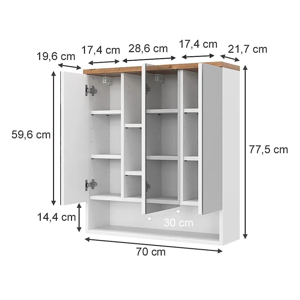 Armoire De Toilette|Vicco Armoire de toilette Blanc 70x77.5cm avec 3 portes