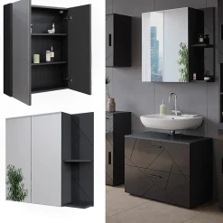 Vicco Armoire de toilette Anthracite Haute brillance 80x75cm