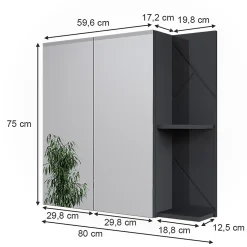 Vicco Armoire de toilette Anthracite Haute brillance 80x75cm