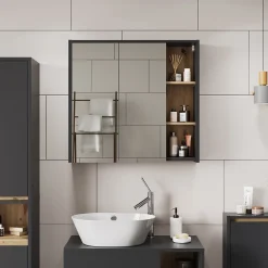 Vicco Armoire de toilette Gris/Artisan 80x75cm avec des étagères ouvertes