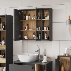 Vicco Armoire de toilette Gris/Artisan 80x75cm avec des étagères ouvertes