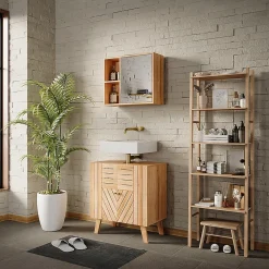 Armoire De Toilette|Vicco Armoire de toilette Bambou 54x44.5cm avec miroir