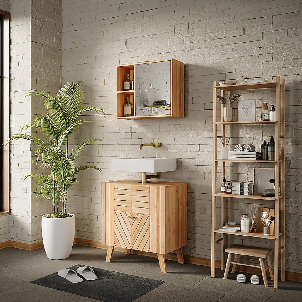 Armoire De Toilette|Vicco Armoire de toilette Bambou 54x44.5cm avec miroir