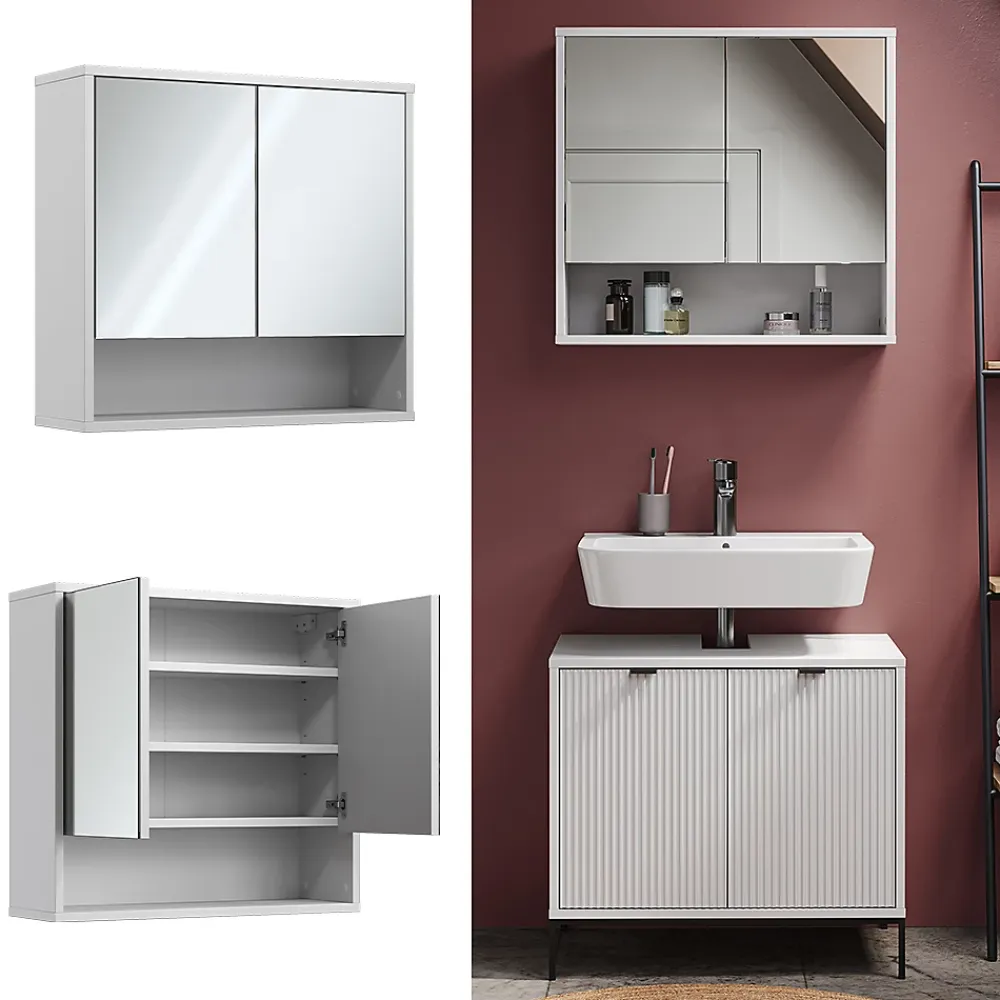 Armoire De Toilette|Vicco Armoire de toilette Blanc 70x65cm avec 2 portes