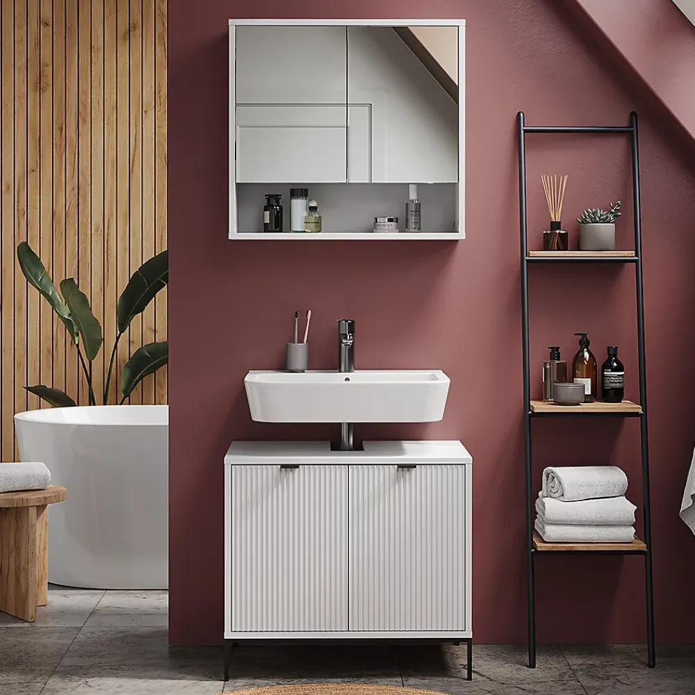 Armoire De Toilette|Vicco Armoire de toilette Blanc 70x65cm avec 2 portes