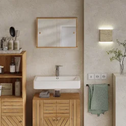 Armoire De Toilette|Vicco Armoire de toilette Bambou 55x40cm avec 2 portes coulissantes