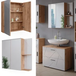 Vicco Armoire de toilette Chêne doré/blanc brillant 80x75cm