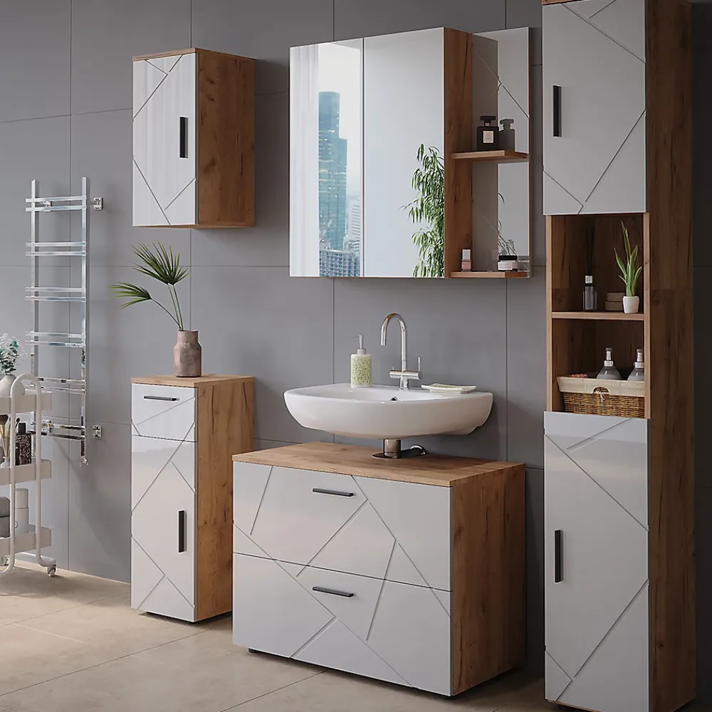 Vicco Armoire de toilette Chêne doré/blanc brillant 80x75cm