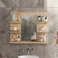 Armoire De Toilette|Vicco Armoire de toilette Chêne de force doré 58.8x50cm avec des étagères