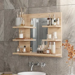 Armoire De Toilette|Vicco Armoire de toilette Chêne de force doré 58.8x50cm avec des étagères
