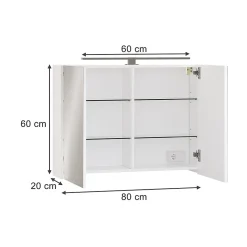 Vicco Armoire de toilette Blanc 80x60cm avec éclairage LED