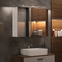Vicco Armoire de toilette Blanc 80x60cm avec éclairage LED