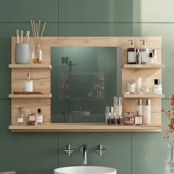 Armoire De Toilette|Vicco Armoire de toilette Chêne de force doré 78x50cm avec des étagères