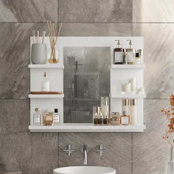 Armoire De Toilette|Vicco Armoire de toilette Blanc 58.8x50cm avec des étagères