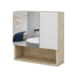 Armoire De Toilette|Vicco Armoire de toilette Blanc 54x55cm avec porte et compartiments ouverts