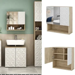 Armoire De Toilette|Vicco Armoire de toilette Blanc 54x55cm avec porte et compartiments ouverts
