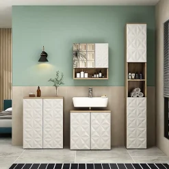 Armoire De Toilette|Vicco Armoire de toilette Blanc 54x55cm avec porte et compartiments ouverts