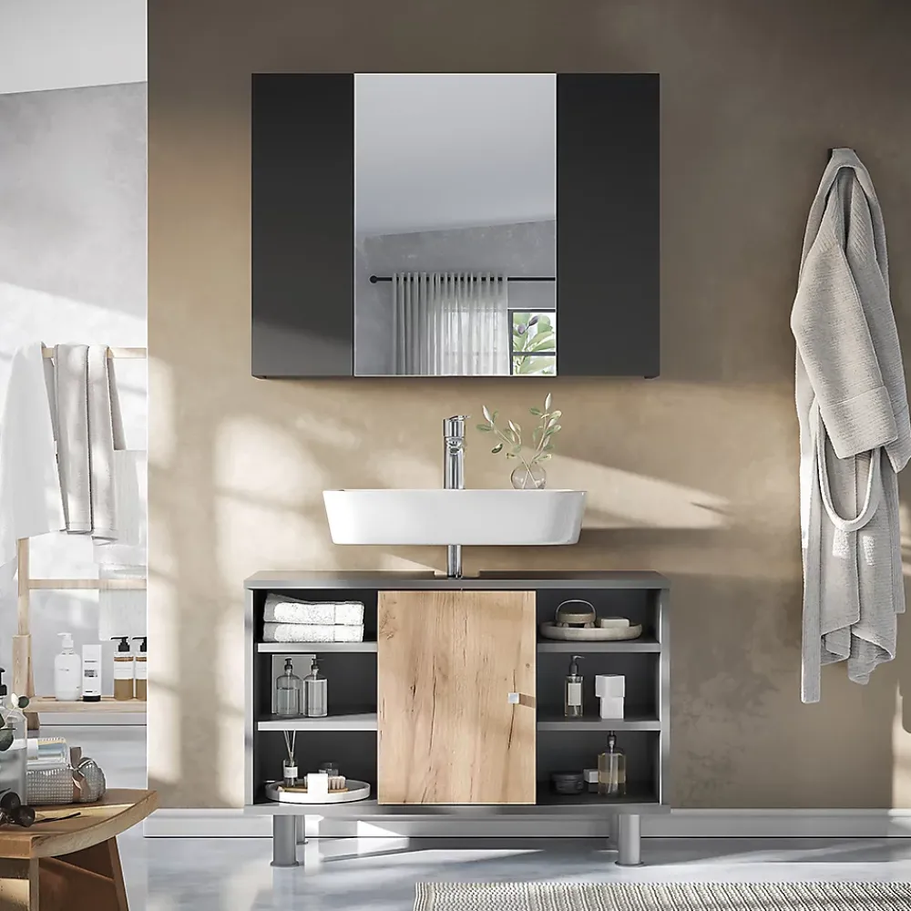 Vicco Armoire de toilette Anthracite 80x59.2cm avec des étagères