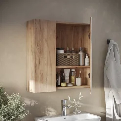 Vicco Armoire de toilette Chêne de force doré 60x59.2cm Avec étagères et 1 porte miroir