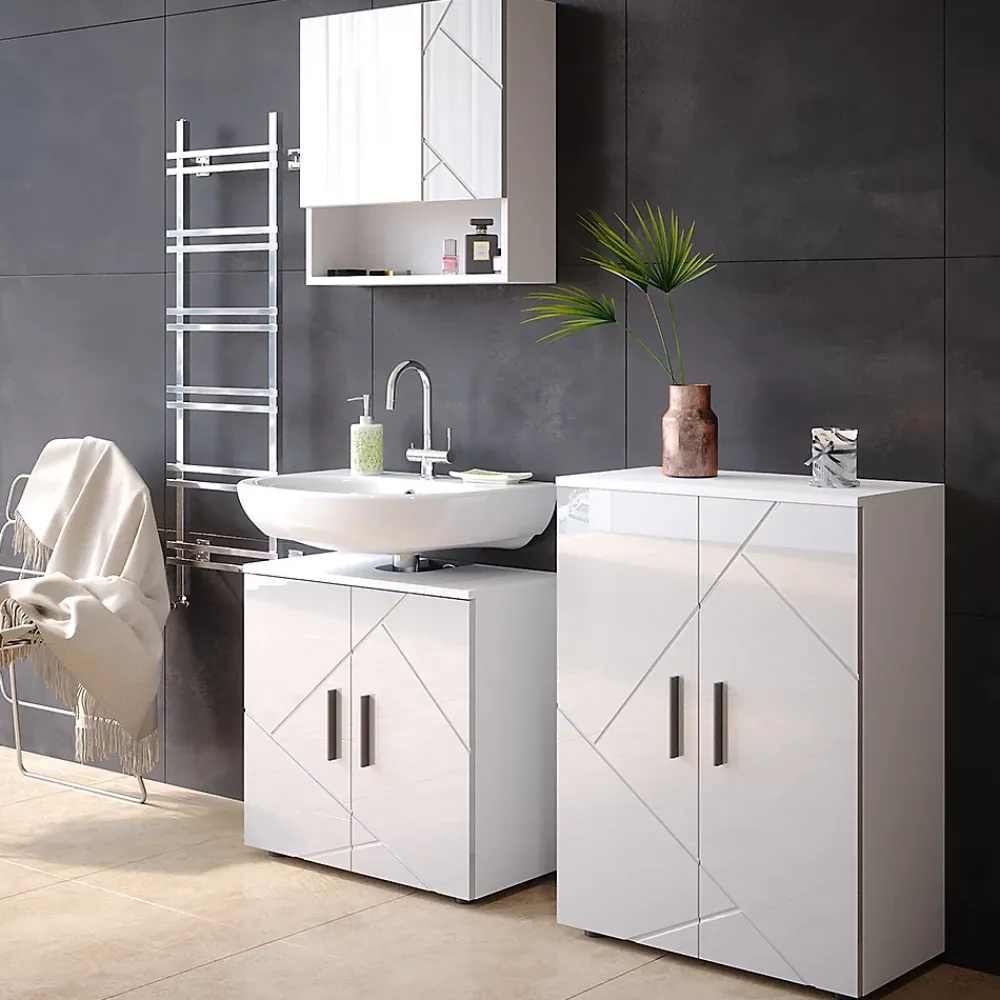 Armoire De Toilette|Vicco Armoire de toilette Blanc Haute brillance 16.9x55cm
