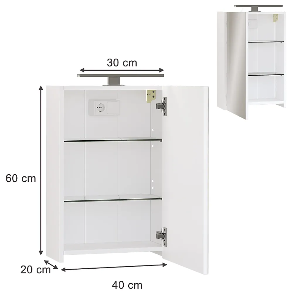 Vicco Armoire de toilette Blanc 40x60cm avec éclairage LED