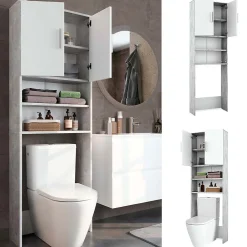 Vicco Armoire de toilette Béton/blanc 64x190cm avec 2 portes