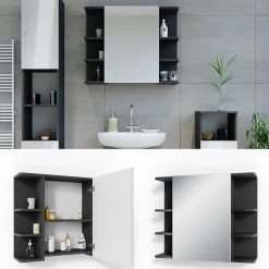 Armoire De Toilette|Vicco Armoire de toilette Anthracite 79.6x64cm