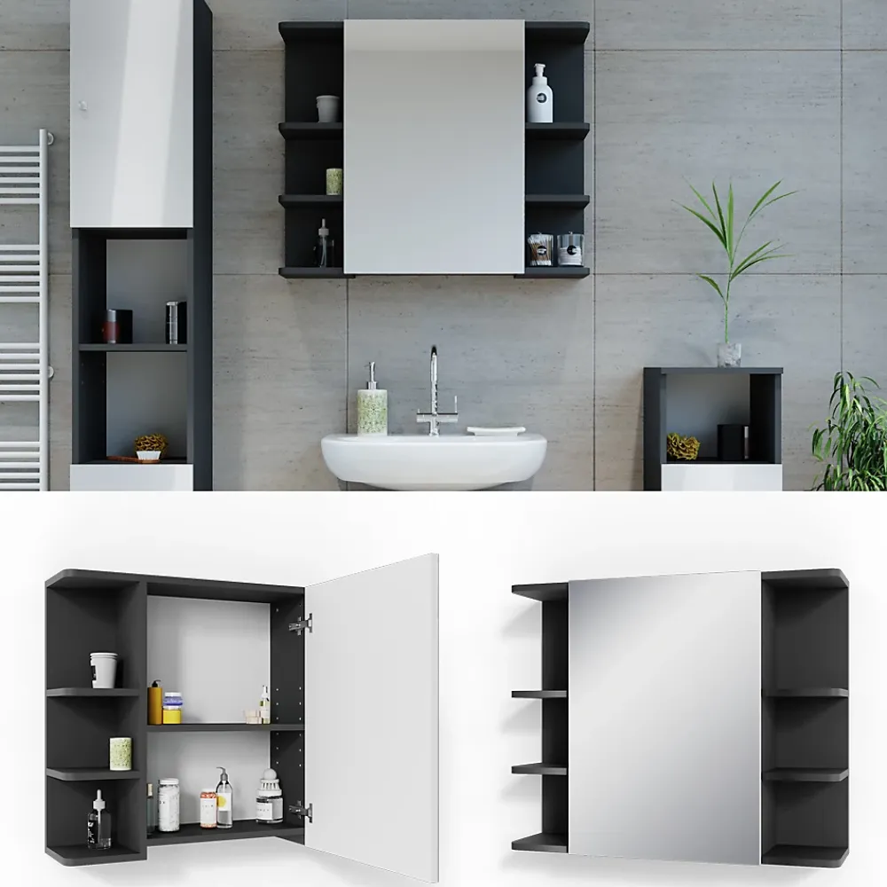 Armoire De Toilette|Vicco Armoire de toilette Anthracite 79.6x64cm