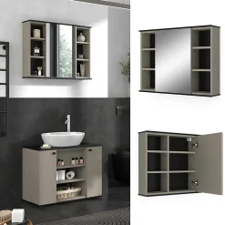 Armoire De Toilette|Vicco Armoire de toilette Grège 80x60cm avec miroir