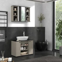 Armoire De Toilette|Vicco Armoire de toilette Grège 80x60cm avec miroir