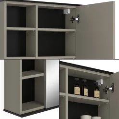 Armoire De Toilette|Vicco Armoire de toilette Grège 80x60cm avec miroir