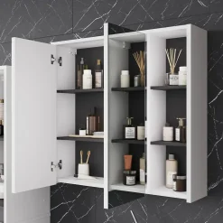 Armoire De Toilette|Vicco Armoire de toilette blanc/gris 80x75cm avec des étagères ouvertes