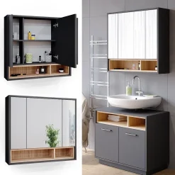 Armoire De Toilette|Vicco Armoire de toilette Anthracite 80x72cm