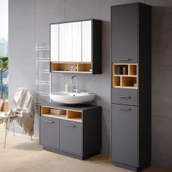 Armoire De Toilette|Vicco Armoire de toilette Anthracite 80x72cm