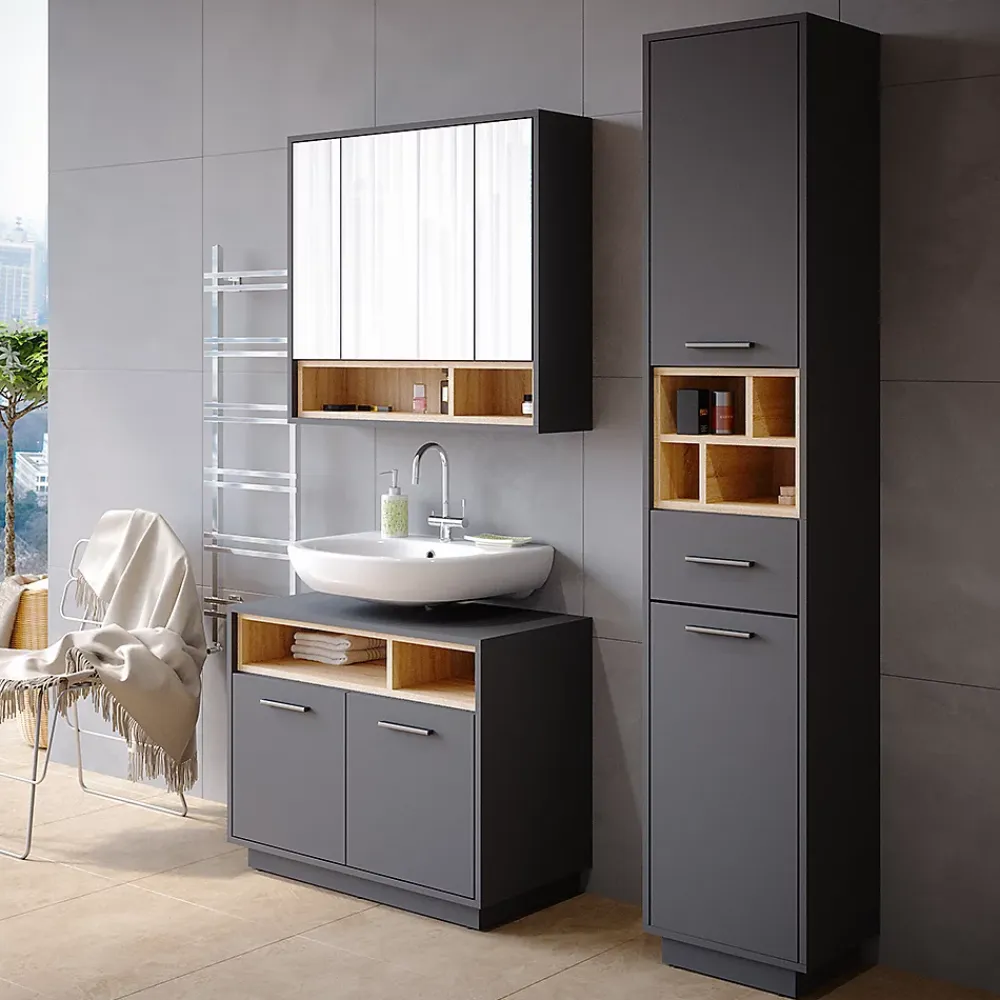 Armoire De Toilette|Vicco Armoire de toilette Anthracite 80x72cm