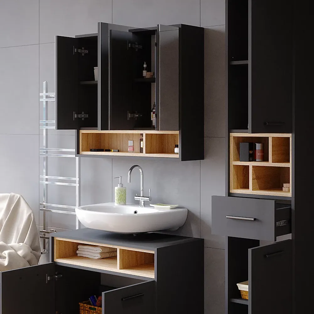 Armoire De Toilette|Vicco Armoire de toilette Anthracite 80x72cm