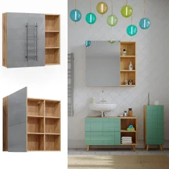 Vicco Armoire de toilette Chêne 90x80.9cm avec porte et compartiments ouverts